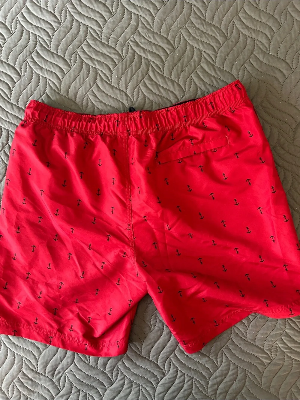 EUC - 🛥️ Nautica Red Swim Trunks with Navy Anchor Print